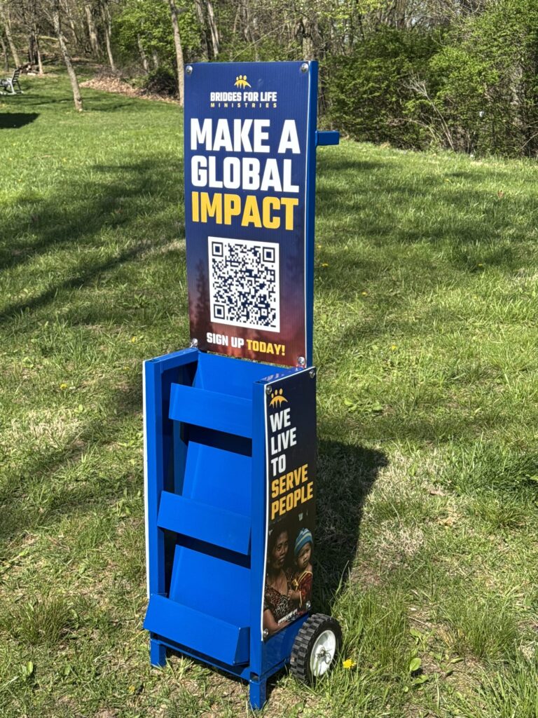 bridges for life ministries blue brochure cart that we custom made